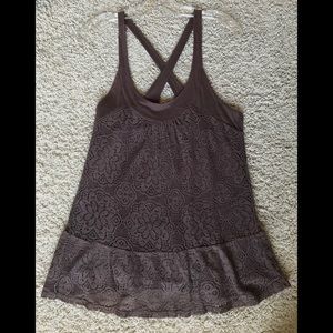Anthropologie Ric Rac Brown Crochet Long Tank Top